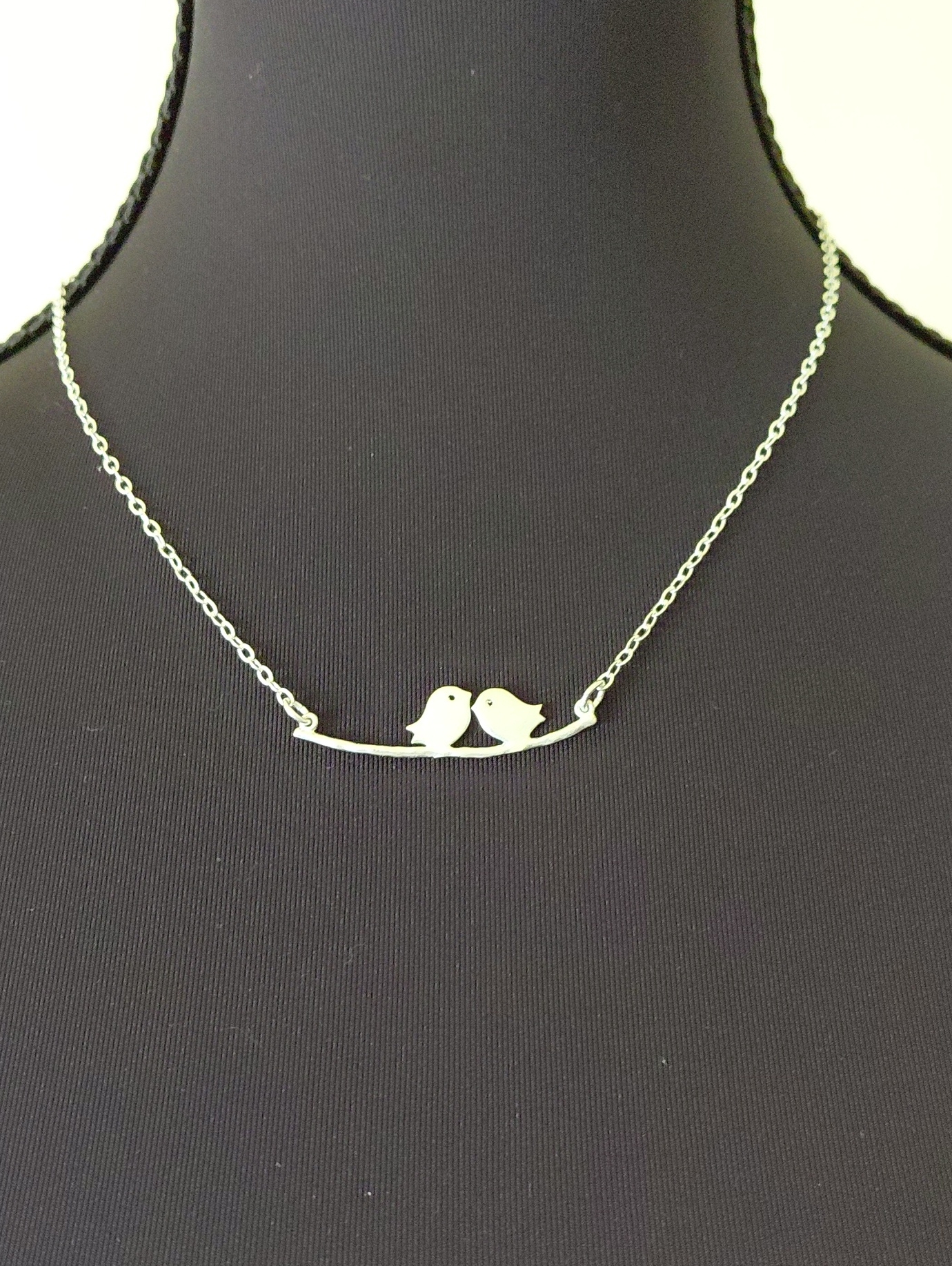 Silver Birds On Branch Pendant Necklace - Silver